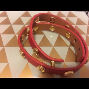 Tory Burch Red Studded Leather Bracelet